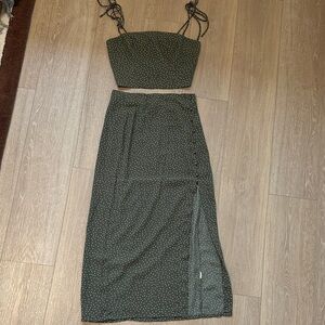 Dynamite Olive Polka Dot Skirt Set